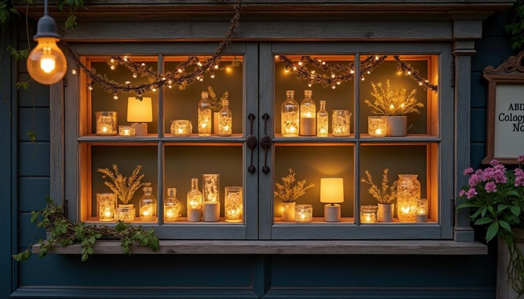 Décorer une vitrine murale avec des objets lumineux