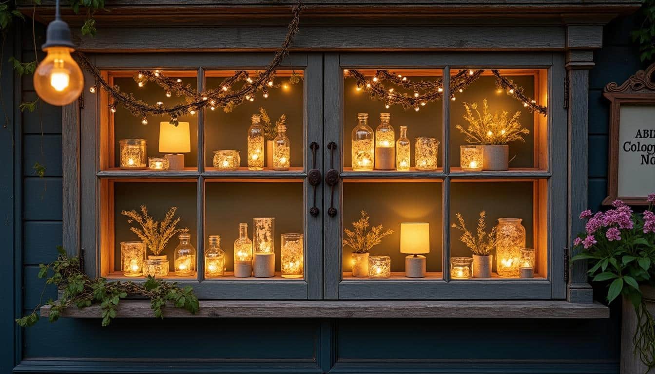 Décorer une vitrine murale avec des objets lumineux