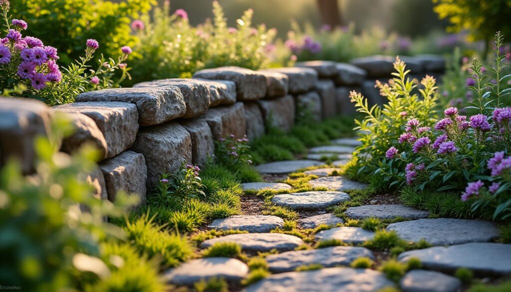 Jardin avec un muret en pierre : charme et solidité au naturel